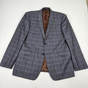 Renoir Glen Plaid Blazer Men 48L Slim Gray Windowpane Stretch Sport Coat Jacket